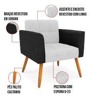 Poltrona Pés Palito Castanho Elisa Preto-linho Cinza A05 D03 - D'rossi - 2