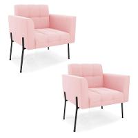 Poltrona Pé De Ferro Preto Para Sala Kit 2 Elisa Suede D03 - D'rossi Cor Rosa Bebê - 1