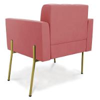 Poltrona Pé De Ferro Dourado Para Sala Kit 2 Elisa Suede D03 - D'rossi Cor Rose