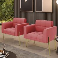 Poltrona Pé De Ferro Dourado Para Sala Kit 2 Elisa Suede D03 - D'rossi Cor Rose - 6