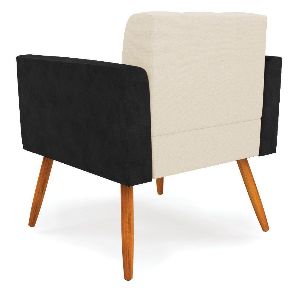 Poltrona Pés Palito Castanho Elisa Preto-linho Bege A19 D03 - D'rossi - 3