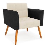 Poltrona Pés Palito Castanho Elisa Preto-linho Bege A19 D03 - D'rossi - 1