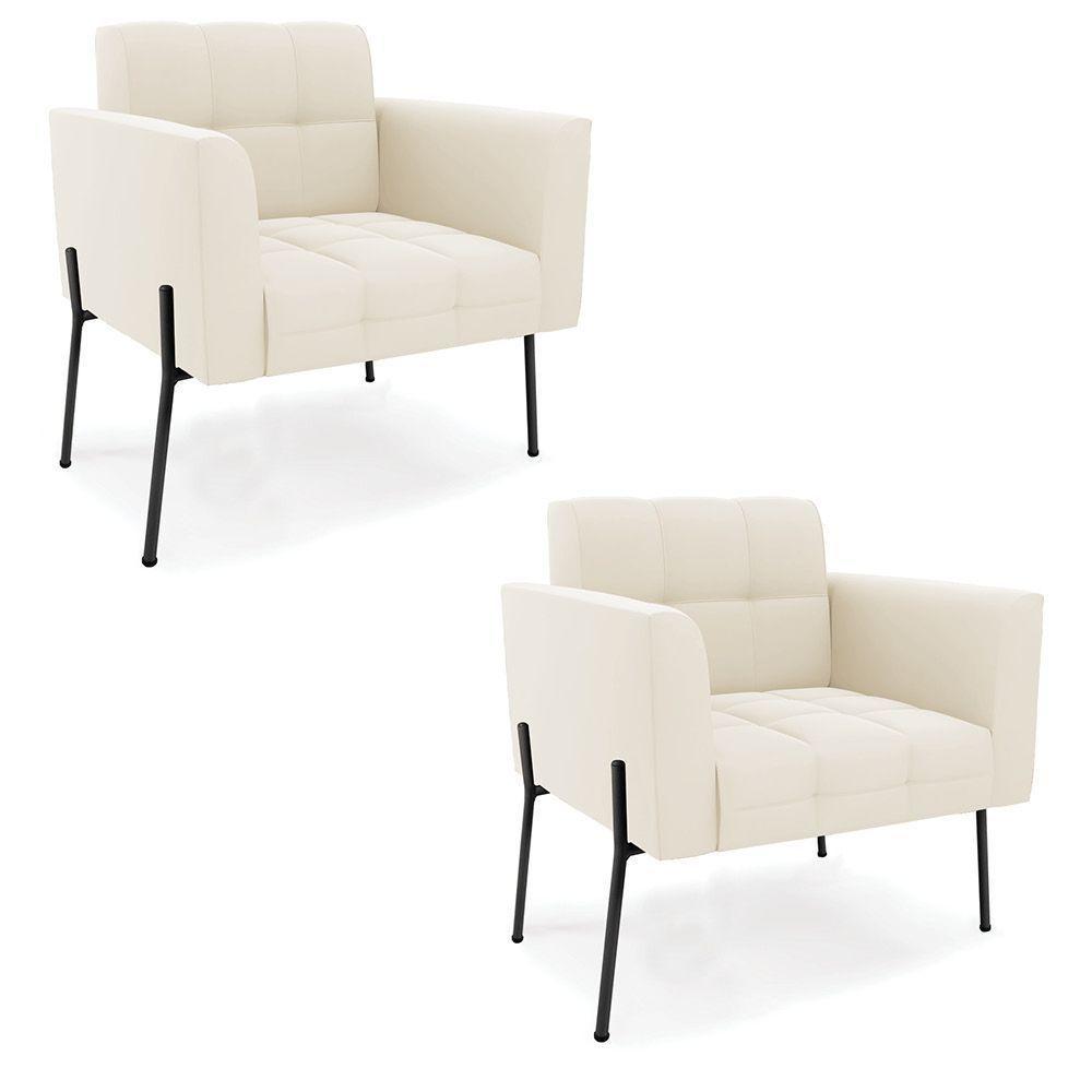 Poltrona Pé De Ferro Preto Para Sala Kit 2 Elisa Veludo D03 - D'rossi Cor Bege - 1