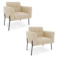 Poltrona Pé De Ferro Preto Para Sala Kit 2 Elisa Suede D03 - D'rossi Cor Bege - 1