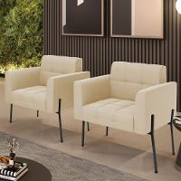 Poltrona Pé De Ferro Preto Para Sala Kit 2 Elisa Suede D03 - D'rossi Cor Bege - 6