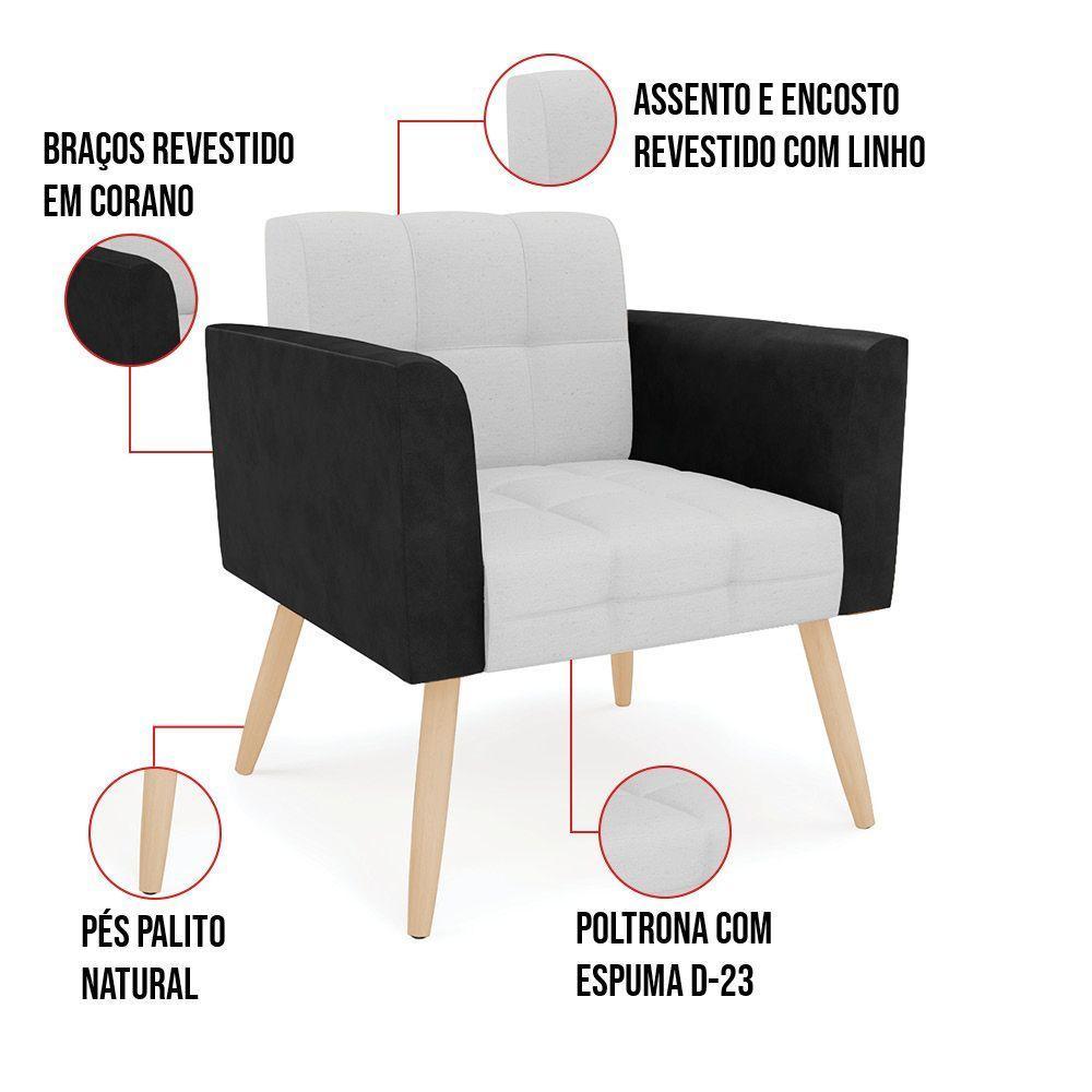 Poltrona Pés Palito Natural Elisa Preto-linho Cinza A05 D03 - D'rossi - 3