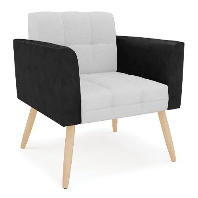 Poltrona Pés Palito Natural Elisa Preto-linho Cinza A05 D03 - D'rossi