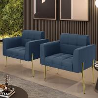 Poltrona Pé De Ferro Dourado Para Sala Kit 2 Elisa Suede D03 - D'rossi Cor Azul Marinho - 6