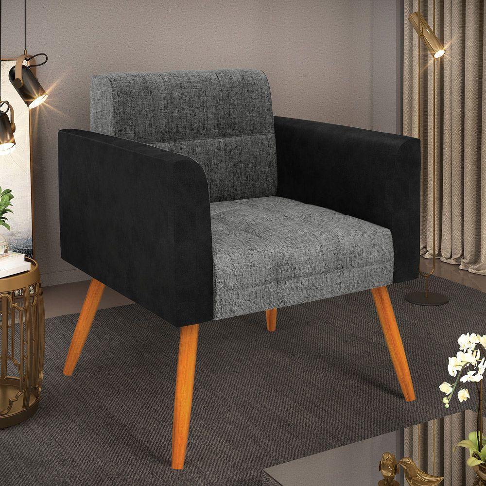 Poltrona Pés Palito Castanho Elisa Preto-linho Grafite A26 D03 - D'rossi - 6