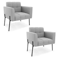 Poltrona Pé De Ferro Preto Para Sala Kit 2 Elisa Suede D03 - D'rossi Cor Cinza - 1