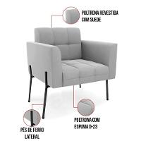 Poltrona Pé De Ferro Preto Para Sala Kit 2 Elisa Suede D03 - D'rossi Cor Cinza - 2