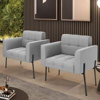 Poltrona Pé De Ferro Preto Para Sala Kit 2 Elisa Suede D03 - D'rossi Cor Cinza - 5