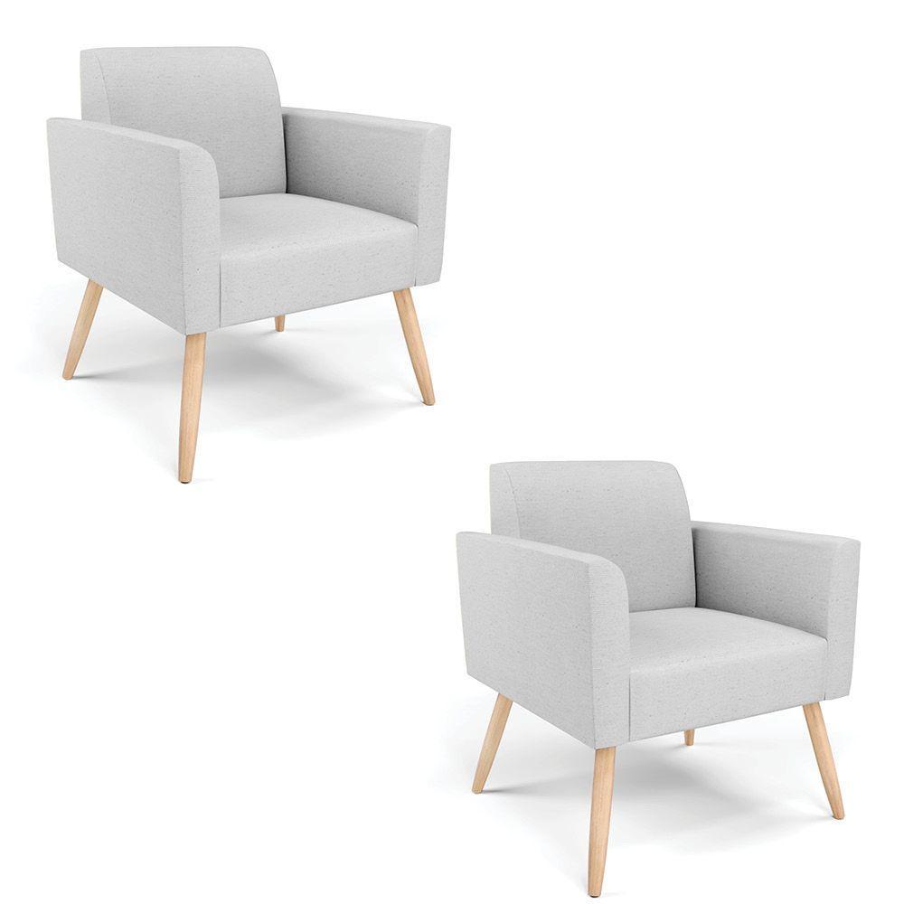 Kit 2 Poltronas Pés Palito Natural Marisa Linho Cinza A05 D03 - D'rossi - 1