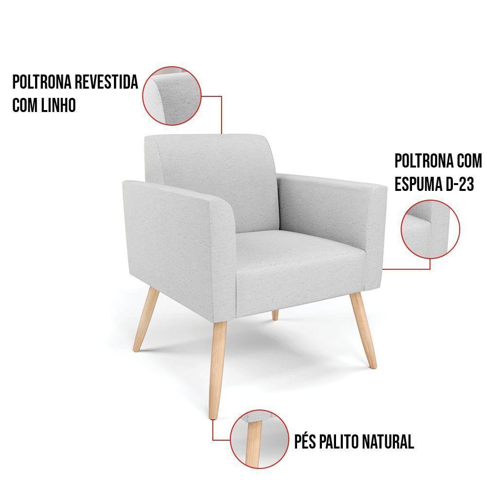 Kit 2 Poltronas Pés Palito Natural Marisa Linho Cinza A05 D03 - D'rossi - 2