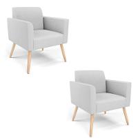 Kit 2 Poltronas Pés Palito Natural Marisa Linho Cinza A05 D03 - D'rossi - 1