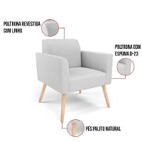 Kit 2 Poltronas Pés Palito Natural Marisa Linho Cinza A05 D03 - D'rossi - 2