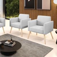 Kit 2 Poltronas Pés Palito Natural Marisa Linho Cinza A05 D03 - D'rossi - 6