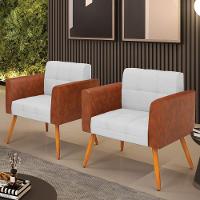 Poltrona Pés Palito Castanho Kit 2 Elisa Nozes-linho Cinza A05 D03 - D'rossi - 6