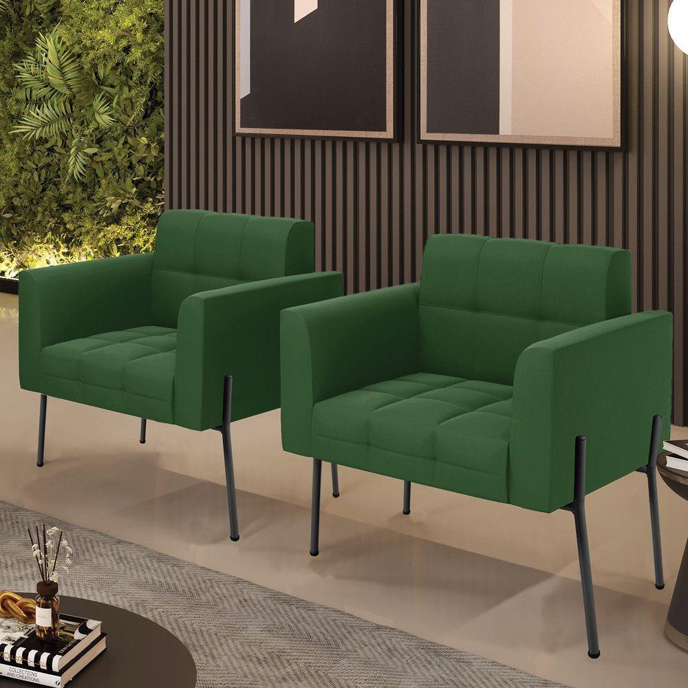 Poltrona Pé De Ferro Preto Para Sala Kit 2 Elisa Suede D03 - D'rossi Cor Verde - 6