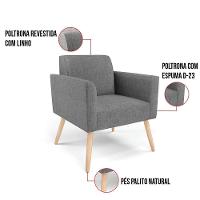 Poltrona Pés Palito Natural Marisa Linho Grafite A26 D03 - D'rossi - 2