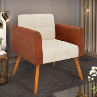 Poltrona Pés Palito Castanho Elisa Nozes-linho Bege A19 D03 - D'rossi - 6