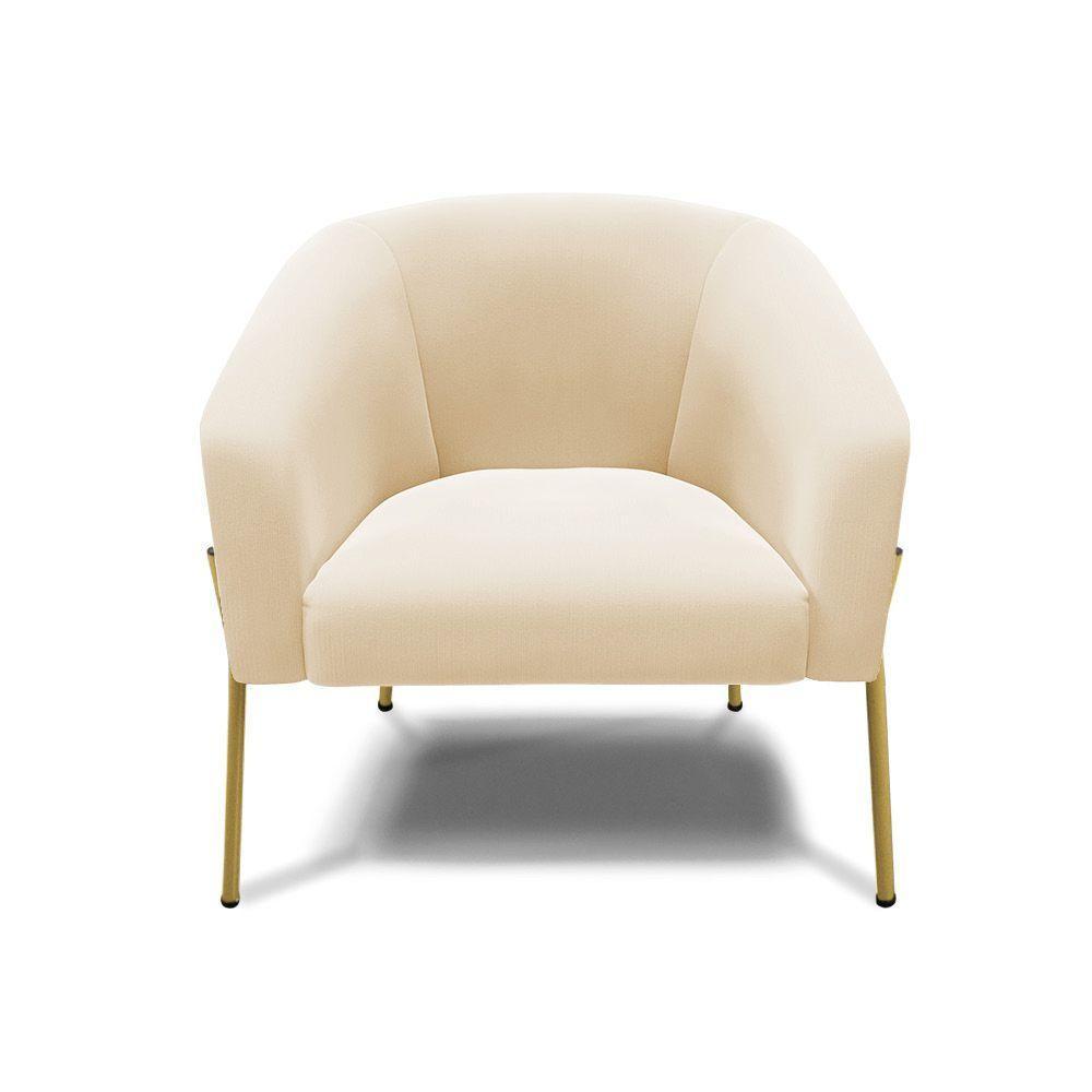 Poltrona Pé De Ferro Dourado Kit 2 Stella Suede D03 - D'rossi Cor Bege - 1