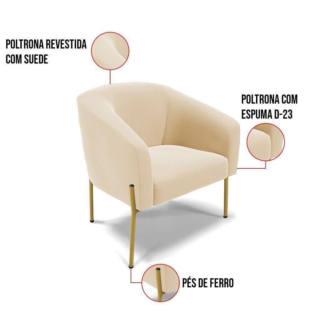 Poltrona Pé De Ferro Dourado Kit 2 Stella Suede D03 - D'rossi Cor Bege - 6