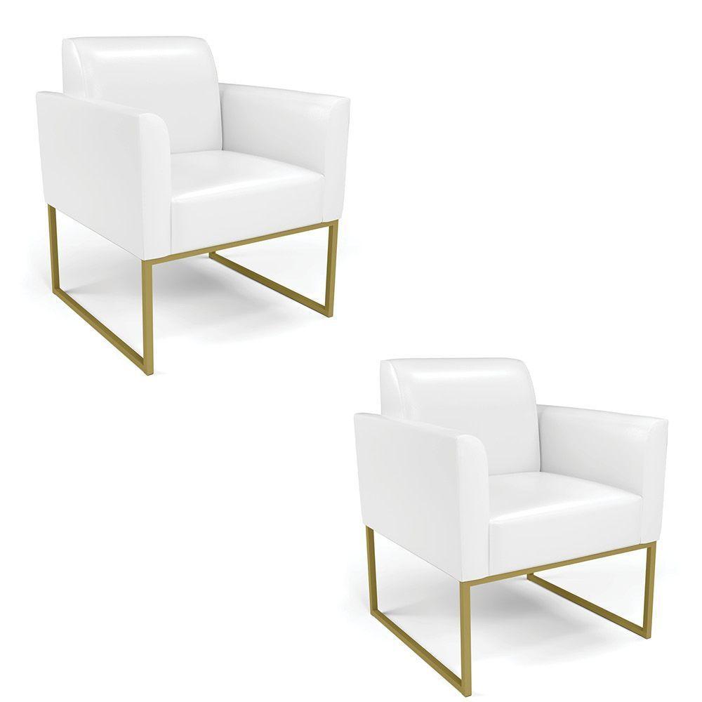 Kit 2 Poltronas Base Industrial Dourado Marisa Corano Branco D03 - D'rossi - 1