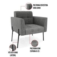 Poltrona Pé De Ferro Preto Para Sala Kit 2 Elisa Linho Grafite A26 D03 - D'rossi - 3