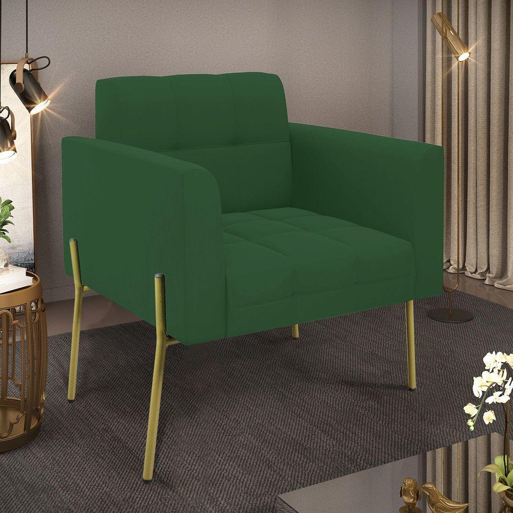 Poltrona Pé De Ferro Dourado Para Sala Elisa Veludo Verde D03 - D'rossi - 6