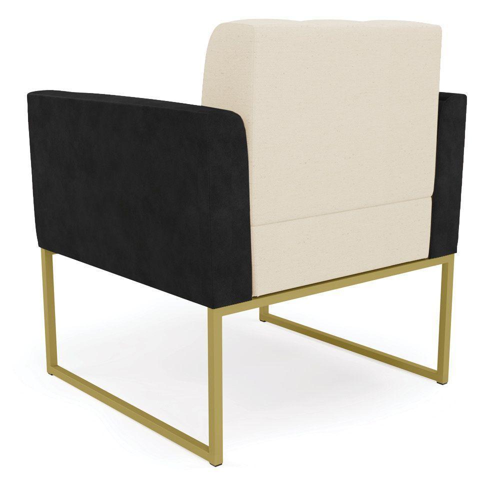 Poltrona Base Industrial Dourado Kit 2 Elisa Preto-linho Bege A19 D03 - D'rossi - 3