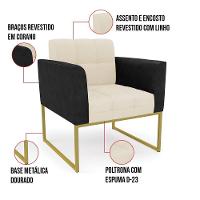 Poltrona Base Industrial Dourado Kit 2 Elisa Preto-linho Bege A19 D03 - D'rossi - 2