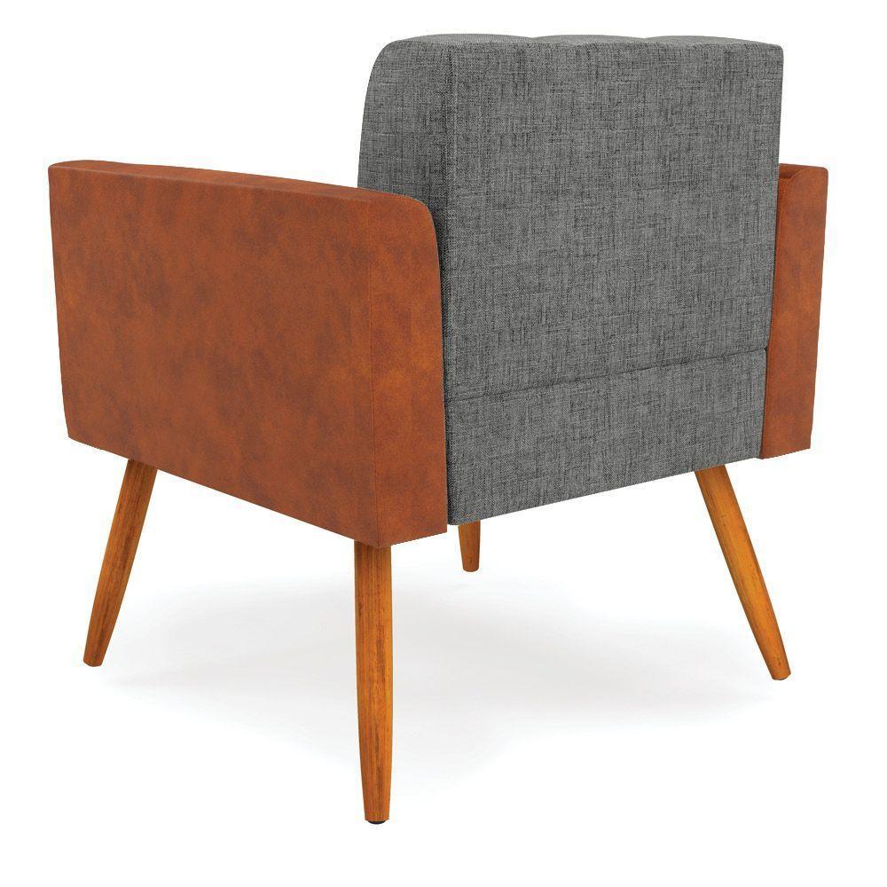 Poltrona Pés Palito Castanho Kit 2 Elisa Nozes-linho Grafite A26 D03 - D'rossi - 3