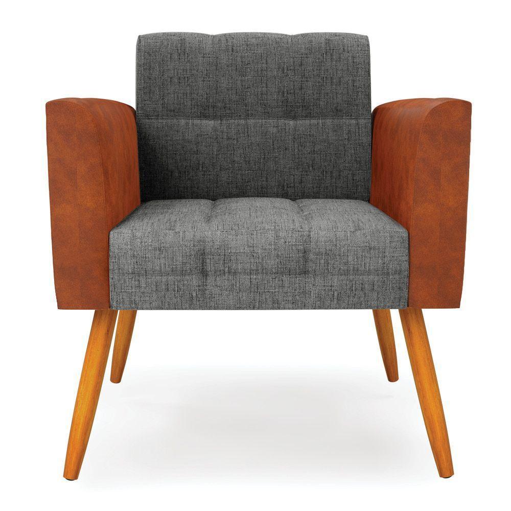 Poltrona Pés Palito Castanho Kit 2 Elisa Nozes-linho Grafite A26 D03 - D'rossi - 5