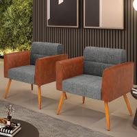 Poltrona Pés Palito Castanho Kit 2 Elisa Nozes-linho Grafite A26 D03 - D'rossi - 6