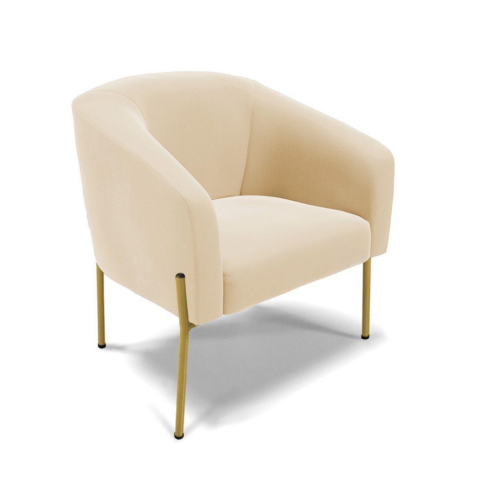 Poltrona Pé De Ferro Dourado Sala De Estar Stella Suede D03 - D'rossi Cor Bege - 1