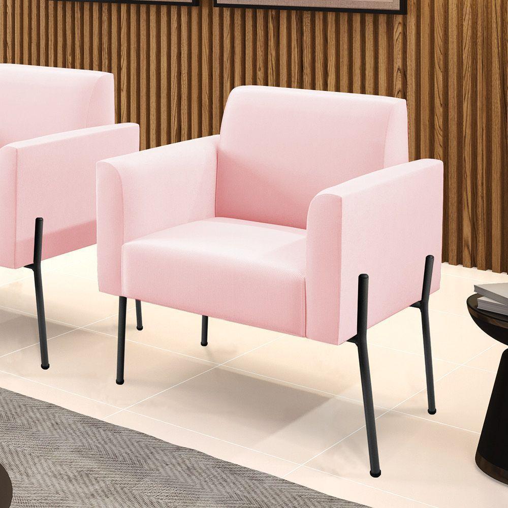 Poltrona Pé De Ferro Preto Para Sala Elisa Suede - D'rossi Cor Rosa Bebê - 6
