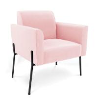 Poltrona Pé De Ferro Preto Para Sala Elisa Suede - D'rossi Cor Rosa Bebê - 1