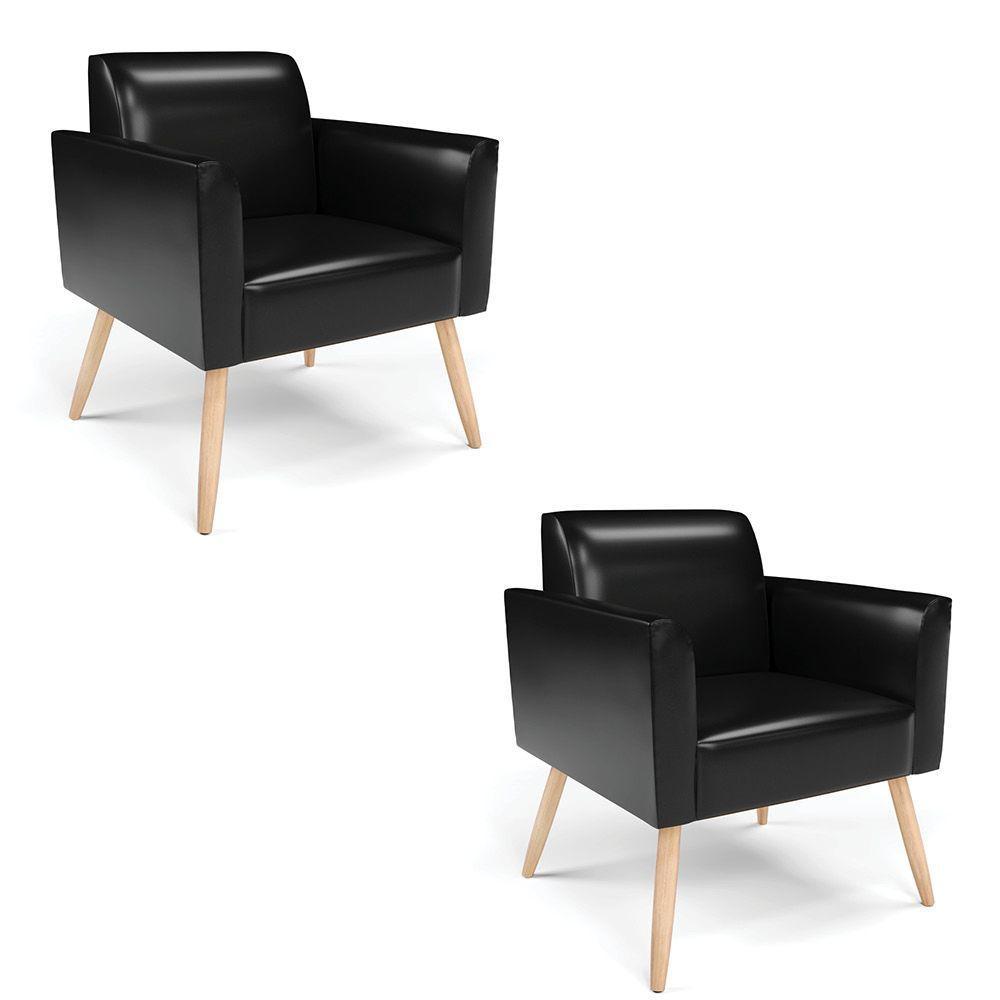 Kit 2 Poltronas Pés Palito Natural Marisa Corano Preto D03 - D'rossi - 1