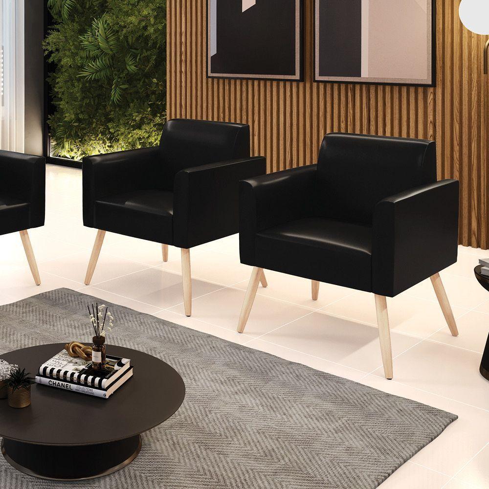 Kit 2 Poltronas Pés Palito Natural Marisa Corano Preto D03 - D'rossi - 6