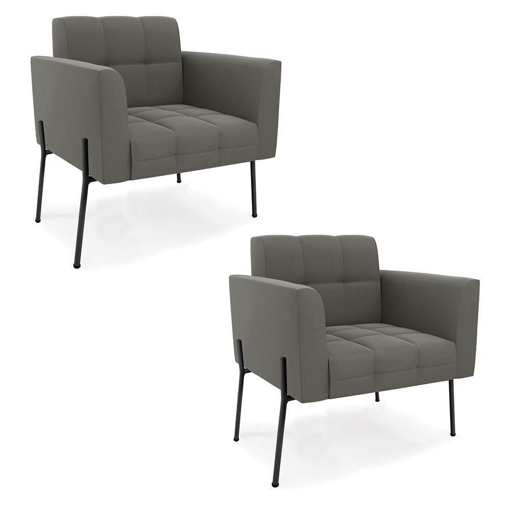 Poltrona Pé De Ferro Preto Para Sala Kit 2 Elisa Suede D03 - D'rossi Cor Grafite - 1