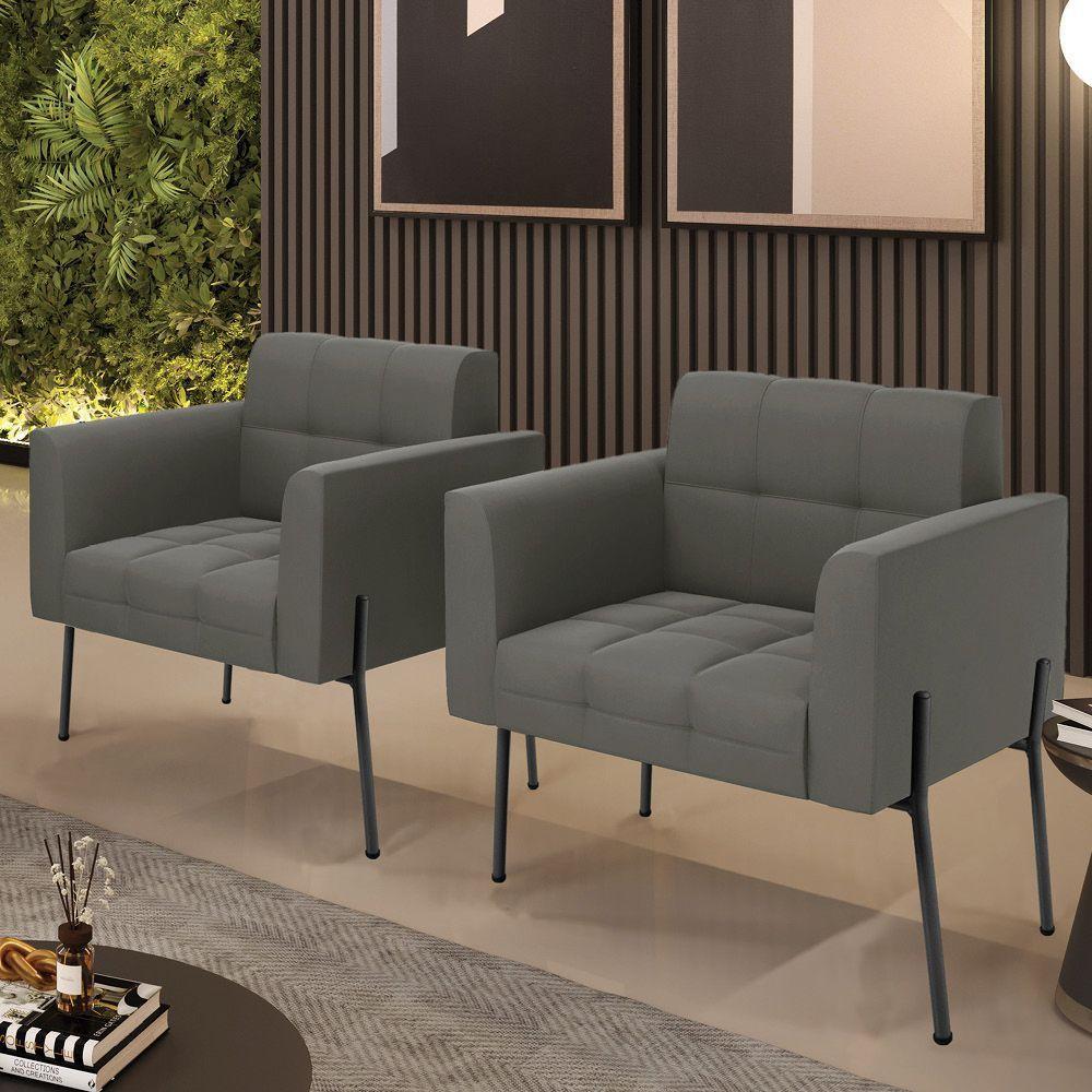 Poltrona Pé De Ferro Preto Para Sala Kit 2 Elisa Suede D03 - D'rossi Cor Grafite - 6