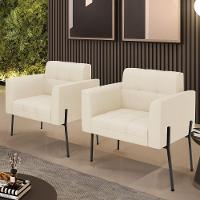 Poltrona Pé De Ferro Preto Para Sala Kit 2 Elisa Linho Bege A19 D03 - D'rossi - 6