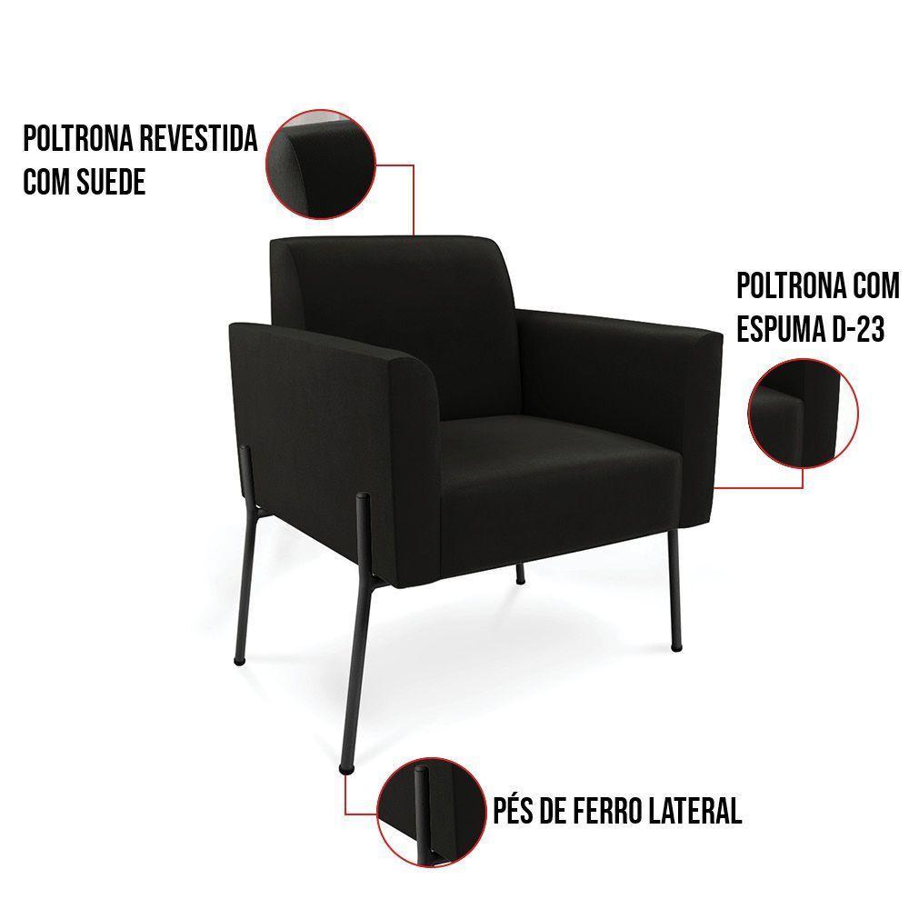 Poltrona Pé De Ferro Preto Para Sala Elisa Suede - D'rossi Cor Preto - 3