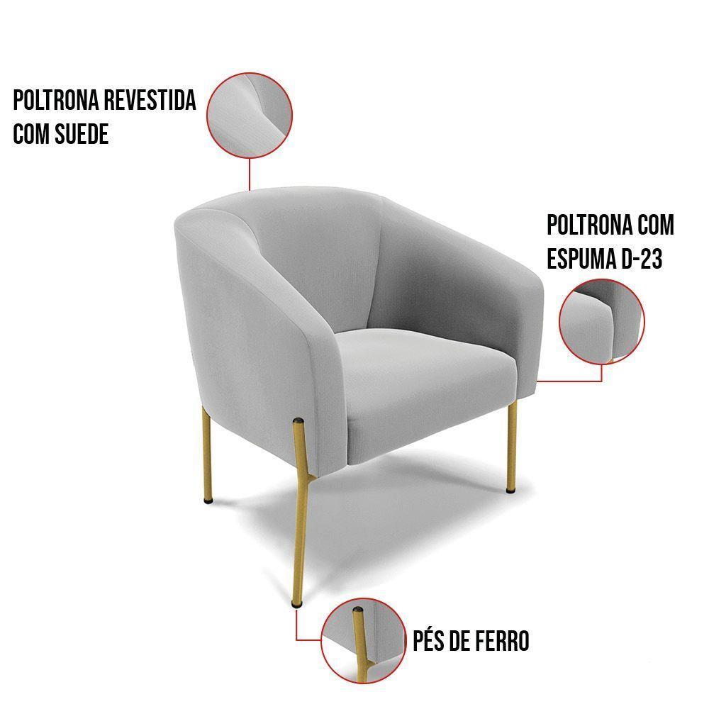 Poltrona Pé De Ferro Dourado Kit 2 Stella Suede D03 - D'rossi Cor Cinza - 3