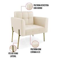 Poltrona Pé De Ferro Dourado Para Sala Elisa Corino D03 - D'rossi Cor Bege - 3