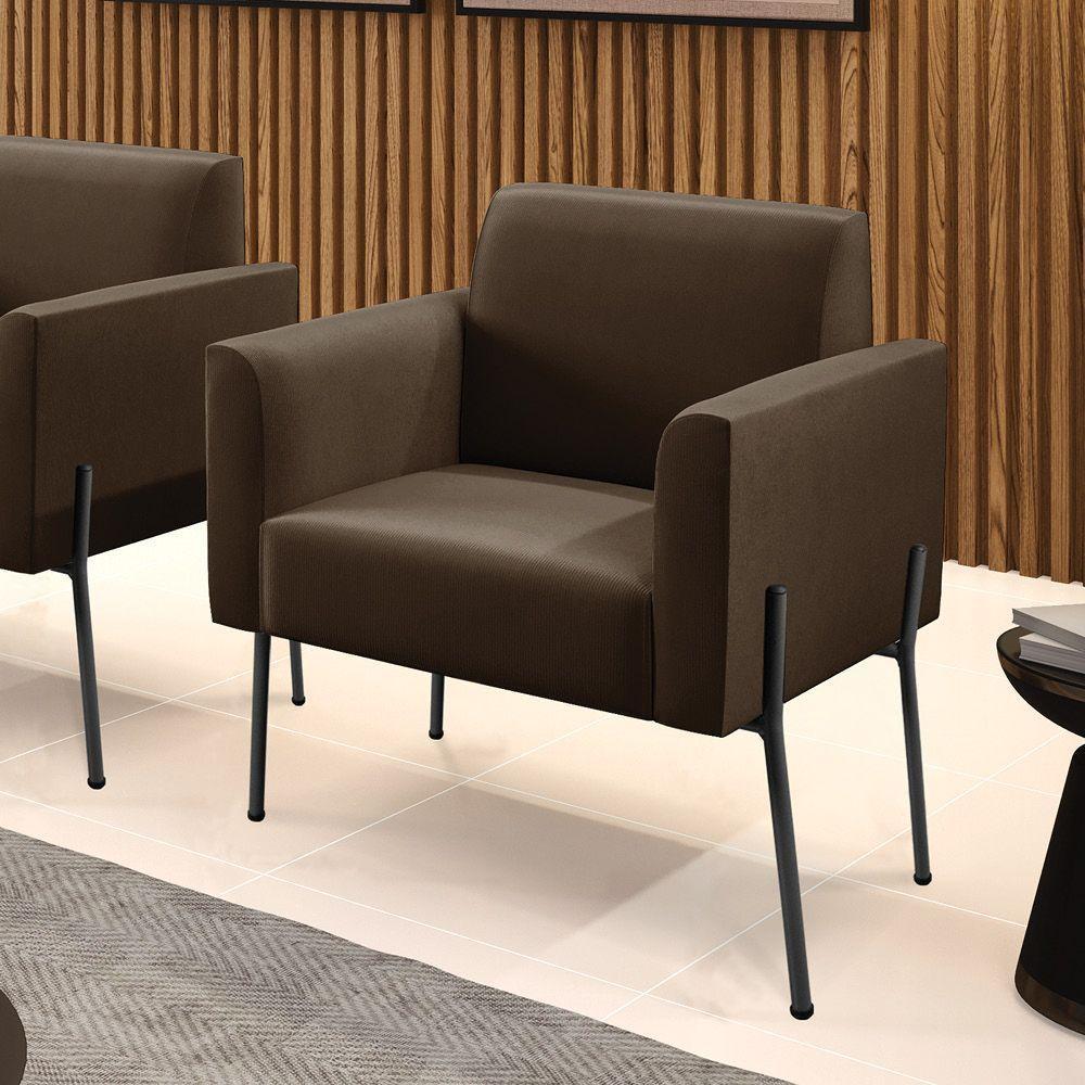 Poltrona Pé De Ferro Preto Para Sala Elisa Suede - D'rossi Cor Marrom - 6