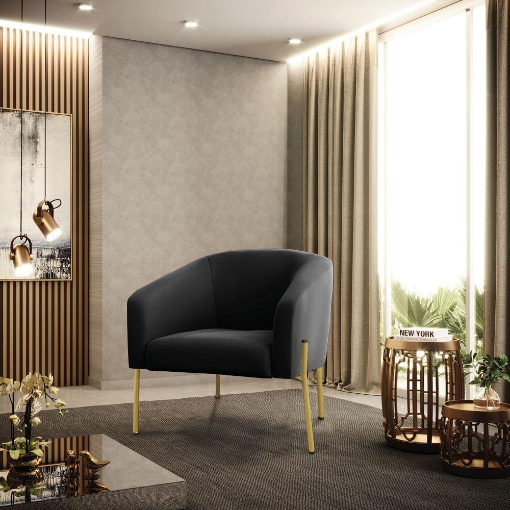 Poltrona Pé De Ferro Dourado Kit 2 Stella Suede D03 - D'rossi Cor Preto - 5