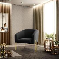 Poltrona Pé De Ferro Dourado Kit 2 Stella Suede D03 - D'rossi Cor Preto - 5