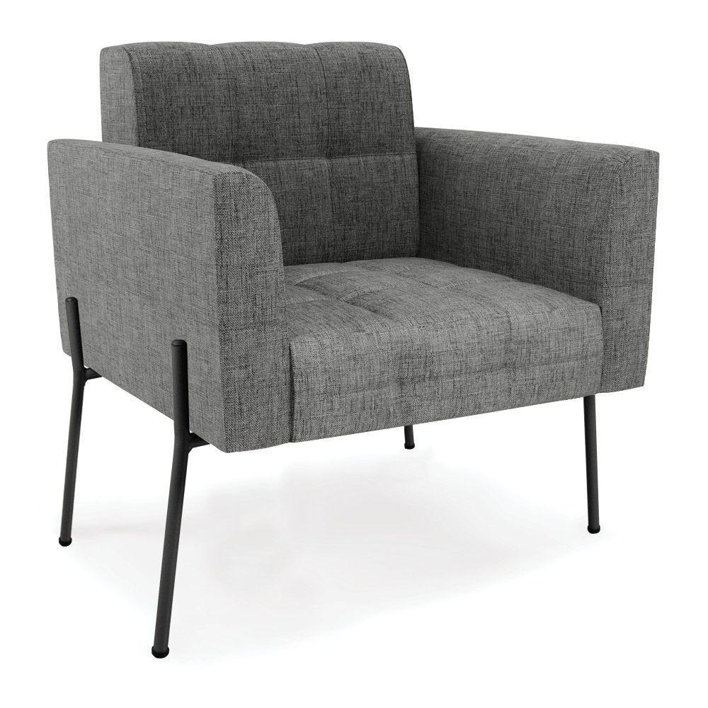 Poltrona Pé De Ferro Preto Para Sala Elisa Linho D03 - D'rossi Cor A26 Grafite - 1